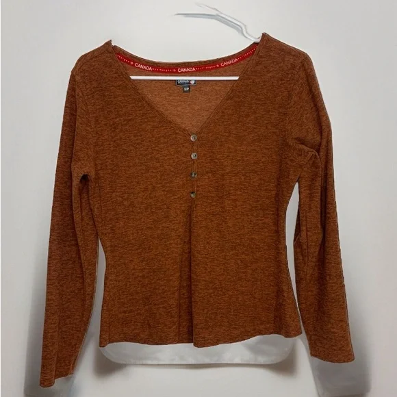 Canada Weathergear Womens Size Small Orange Activewear Long Sleeved Henley Shirt - Picture 1 of 8